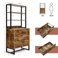 Costway 2 Drawer Vertical File Cabinet W/Lock & Bookshelf, Letter Size Filing Cabinet -Living Spaces Store GUEST 031c615d 04e2 4a75 a436 78f879ec22c6