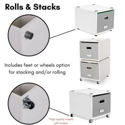 BirdRock Home Rolling Storage File Cabinet With 1 Lateral Drawer - White