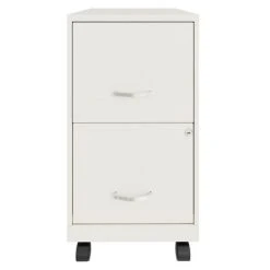 Space Solutions 18 Inch Wide Metal Mobile Organizer File Cabinet For Office Supplies And Hanging File Folders With 2 File Drawers, Pearl White