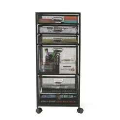 MIND READER Rolling File Cabinet With Drawers [5 Drawers](BLACK MESH)