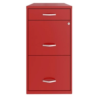Space Solutions 18 Inch Wide Metal Organizer File Cabinet For Office Supplies And Hanging File Folders W/ Pencil Drawer & 3 File Drawers, Red 4 Space Solutions 18 Inch Wide Metal Organizer File Cabinet For Office Supplies And Hanging File Folders W/ Pencil Drawer & 3 File Drawers, Red - Image 2