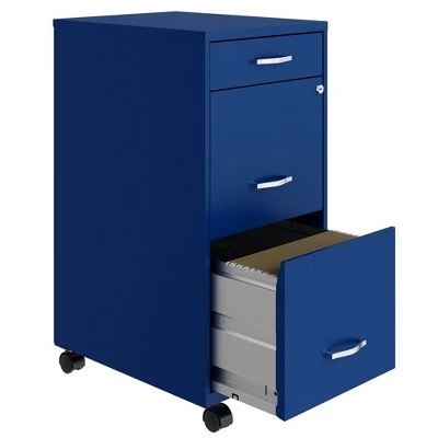 Space Solutions 18 Inch Wide Metal Mobile Organizer File Cabinet For Office Supplies And Hanging File Folders W/ Pencil Drawer & 3 File Drawers, Blue 4 Space Solutions 18 Inch Wide Metal Mobile Organizer File Cabinet For Office Supplies And Hanging File Folders W/ Pencil Drawer & 3 File Drawers, Blue - Image 2