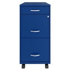 Space Solutions 18 Inch Wide Metal Mobile Organizer File Cabinet For Office Supplies And Hanging File Folders W/ Pencil Drawer & 3 File Drawers, Blue