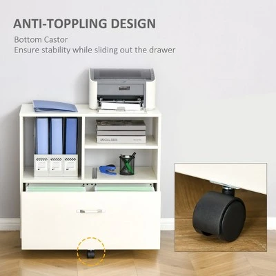 Vinsetto 29" Filling Cabinet, Office Storage Organizer With 4 Shelves, Wheels And Bottom Drawer For Legal And Letter Sized Files, White 6 Vinsetto 29" Filling Cabinet, Office Storage Organizer With 4 Shelves, Wheels And Bottom Drawer For Legal And Letter Sized Files, White - Image 4