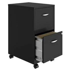Space Solutions 18 Inch Wide Metal Mobile Organizer File Cabinet For Office Supplies And Hanging File Folders With 2 File Drawers, Charcoal