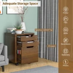 Costway 3 Drawer Rolling File Cabinet W/ Wheels Vertical Printer Stand Walnut -Living Spaces Store GUEST 3d671c0e ba74 4404 be54 7022926aeb0e