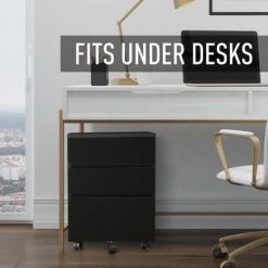 HOMCOM 3 Drawer Storage Cabinet, Mobile Desk Cabinet Under Desk With Wheels, Printer Stand For Home Office, Black -Living Spaces Store GUEST 40dd2b0e 8d21 44a5 b0af f9dc9076eb05