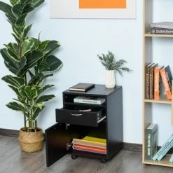 HOMCOM Mobile Storage Cabinet Organizer With Drawer And Cabinet, Printer Stand With Castors