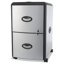 Storex Two-Drawer Mobile Filing Cabinet With Metal Siding 19 X 15 X 23 Silver/Black 61352U01C
