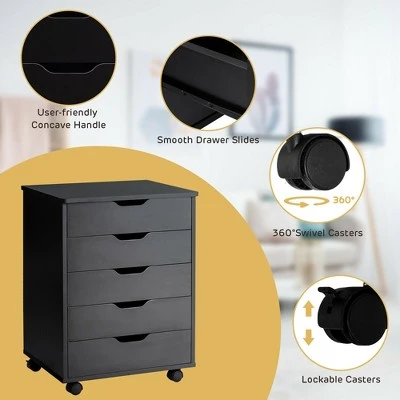 Costway 5 Drawer Chest Storage Dresser Floor Cabinet Organizer With Wheels Black 6 Costway 5 Drawer Chest Storage Dresser Floor Cabinet Organizer With Wheels Black - Image 4