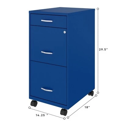 Space Solutions 18 Inch Wide Metal Mobile Organizer File Cabinet For Office Supplies And Hanging File Folders W/ Pencil Drawer & 3 File Drawers, Blue 5 Space Solutions 18 Inch Wide Metal Mobile Organizer File Cabinet For Office Supplies And Hanging File Folders W/ Pencil Drawer & 3 File Drawers, Blue - Image 3