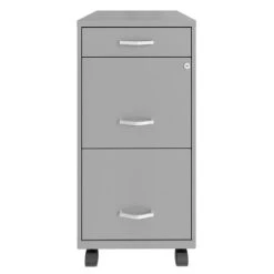 Space Solutions 18 Inch Wide Metal Mobile Organizer File Cabinet For Office Supplies & Hanging File Folders W/ Pencil Drawer & 3 File Drawers, Silver
