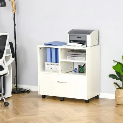 Vinsetto 29" Filling Cabinet, Office Storage Organizer With 4 Shelves, Wheels And Bottom Drawer For Legal And Letter Sized Files, White 4 Vinsetto 29" Filling Cabinet, Office Storage Organizer With 4 Shelves, Wheels And Bottom Drawer For Legal And Letter Sized Files, White - Image 2