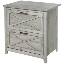 HOMCOM Retro Wooden 2-Drawer Lateral File Chest Cabinet Pedestal For Document Storage With Hanging Bar For Letter/Legal Size, Gray -Living Spaces Store GUEST 815f8a05 3a76 4391 a581 80edaa572895