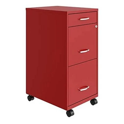 Space Solutions 18 Inch Wide Metal Mobile Organizer File Cabinet For Office Supplies & Hanging File Folders W/ Pencil Drawer & 3 File Drawers, Red 3 Space Solutions 18 Inch Wide Metal Mobile Organizer File Cabinet For Office Supplies & Hanging File Folders W/ Pencil Drawer & 3 File Drawers, Red