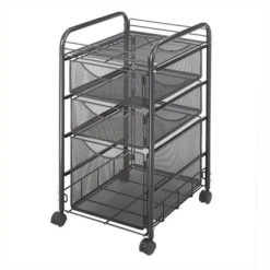 Steel Onyx Mesh File Cart With 1 File Drawer And 2 Small Drawers In Black-Safco