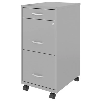 Space Solutions 18 Inch Wide Metal Mobile Organizer File Cabinet For Office Supplies & Hanging File Folders W/ Pencil Drawer & 3 File Drawers, Silver 4 Space Solutions 18 Inch Wide Metal Mobile Organizer File Cabinet For Office Supplies & Hanging File Folders W/ Pencil Drawer & 3 File Drawers, Silver - Image 2