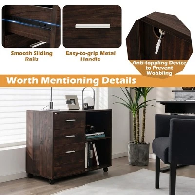 Costway 3-Drawer Wood File Cabinet Mobile Lateral Printer Stand With Open Storage Shelves 9 Costway 3-Drawer Wood File Cabinet Mobile Lateral Printer Stand With Open Storage Shelves - Image 7