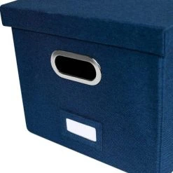 BirdRock Home 1-Pack Collapsible File Storage Organizer With Lid - Navy -Living Spaces Store GUEST cb2a017a 538a 4a09 986f 3101a61e746a