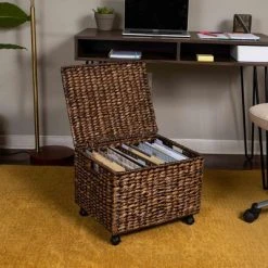 BirdRock Home Rolling Legal Letter File Organizer With Lid For Office - Brown Wash