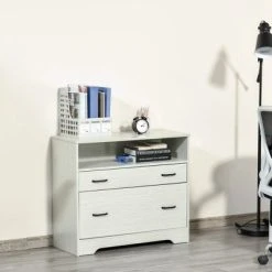 Vinsetto Lateral File Cabinet With Shelf, Office Storage Cabinet With 2 Drawers, Fits Letter Sized Papers, Gray