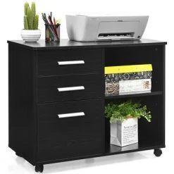 Costway 3-Drawer File Cabinet Mobile Lateral Cabinet Printer Stand EspressoBlack -Living Spaces Store GUEST dceadac7 7254 44b8 9ace 7ba3ad69a31a