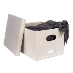 BirdRock Home 1-Pack Collapsible File Storage Organizer With Lid - Cream -Living Spaces Store GUEST eccc3a9d 8811 4349 adb3 98b25f64275c