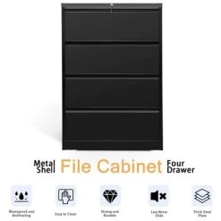 AOBABO 4 Drawer Lateral Steel File Organizing Cabinet With Locking System And Adjustable Hanging Bars For Letter/Legal Size Paper, Black -Living Spaces Store GUEST f57227c1 967e 473e 865d c5e2b36f500f